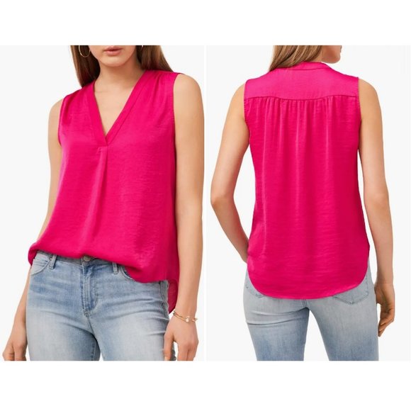 NWT New Vince Camuto Pink Rumpled Satin Sleeveless Blouse Size XS - Picture 1 of 12